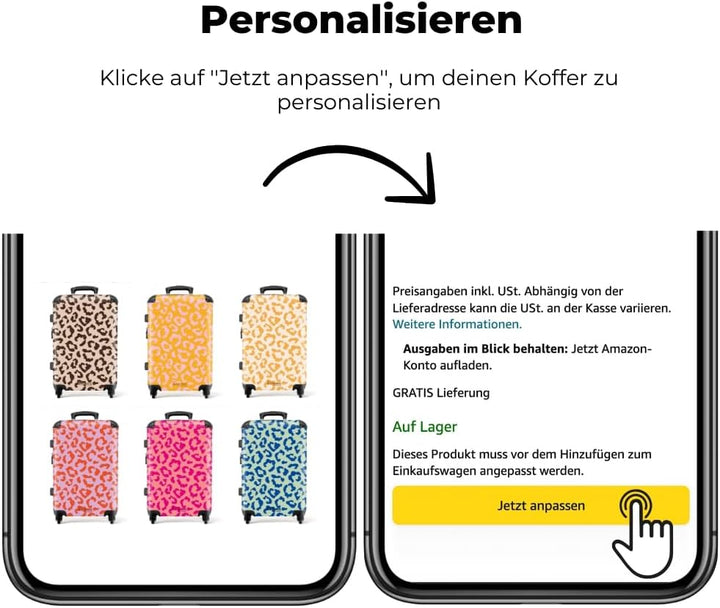 NoBoringSuitcases.com® Reisekoffer 67cm 72L Personalisiert - Grosser Hartschalenkoffer mit Rollen, L