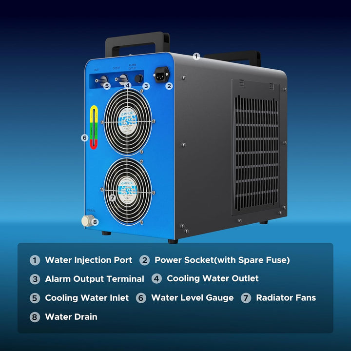 OMTech 6L Industriewasserkühler 0,9 PS 2,6 gpm Wasserkühlsystem CW-5200 für 60W 70W 80W 90W 100W 120