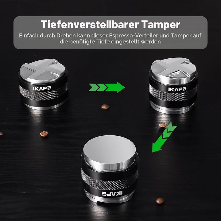 IKAPE Coffee Products, 53mm Kaffeeverteiler &amp; Handstampfer, Espresso-Verteiler mit Einstellbarer Tie