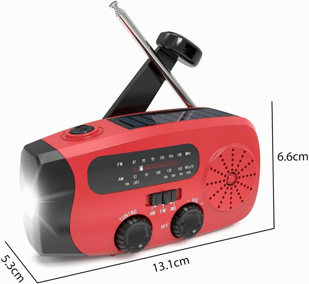 Notfall-Solarradio, Selbstbetriebenes Kurbelradio mit LED Taschenlampe, SOS-Alarm, AM/FM/WB, 2000mAh