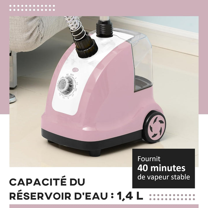 HOMCOM Vertikaler Dampfbügeleisen Kleiderglätter 1,4 L 1950 W Dampfstoss 32g/min Teleskopstange rosa