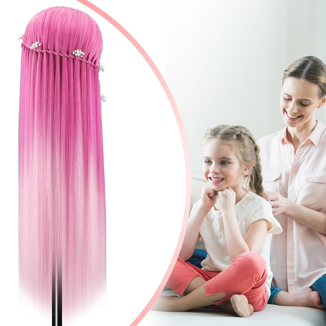 Trainingsköpfe, 28 Zoll Frisierkopf für Friseure, 100% Kunstfaser Haar Übungskopf, mit DIY Strickset