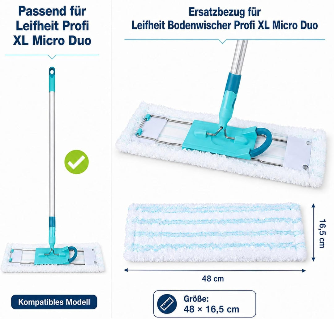3 Stück Ersatzbezug für Leifheit Bodenwischer Profi XL Micro Duo / Profi XL Cotton Plus, Mikrofaser