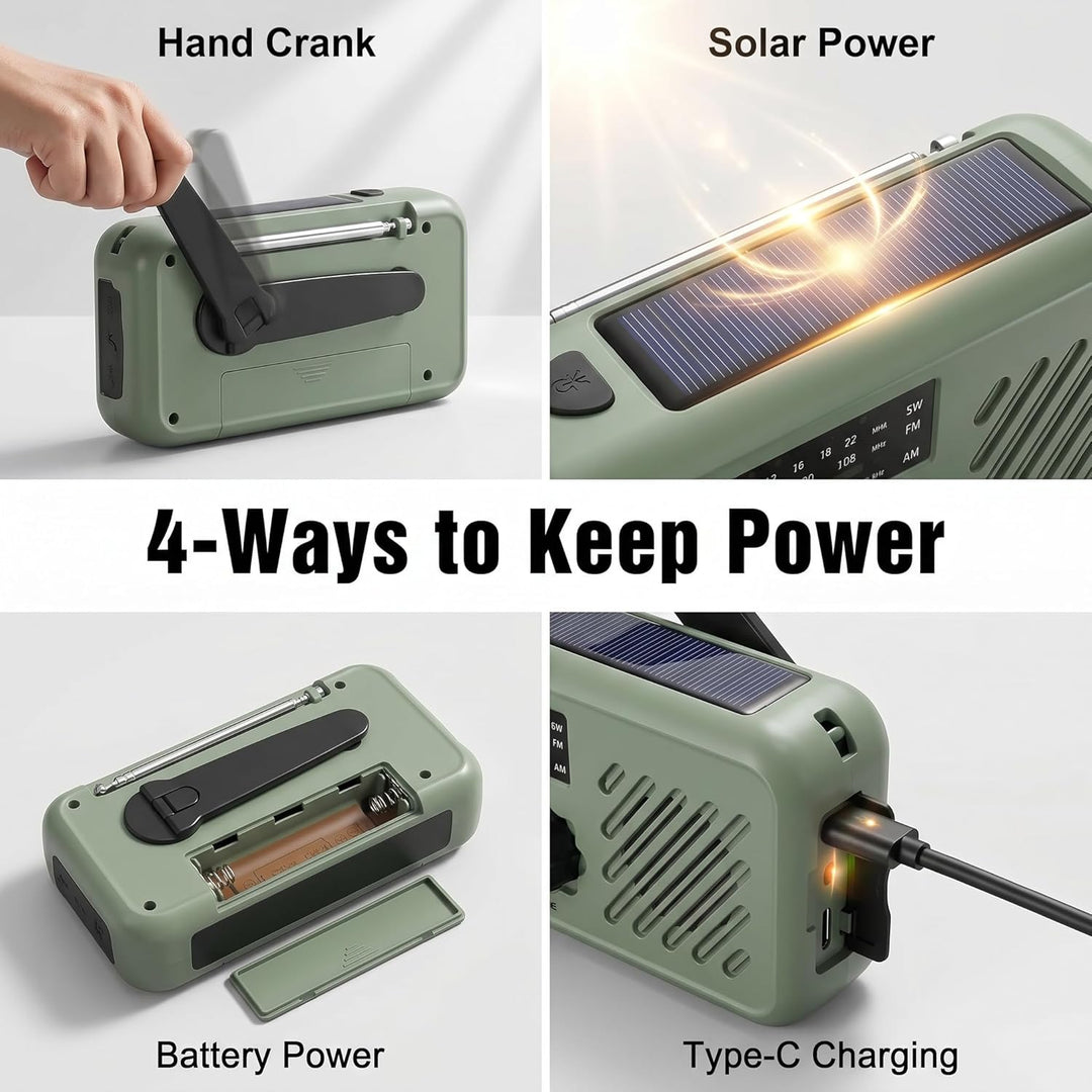 Notfall Radio, 3-Wege-Laden Emergency Radios,2000mAh Profi-Überlebensradio 3-Wege-Ladung (Solar/Hand