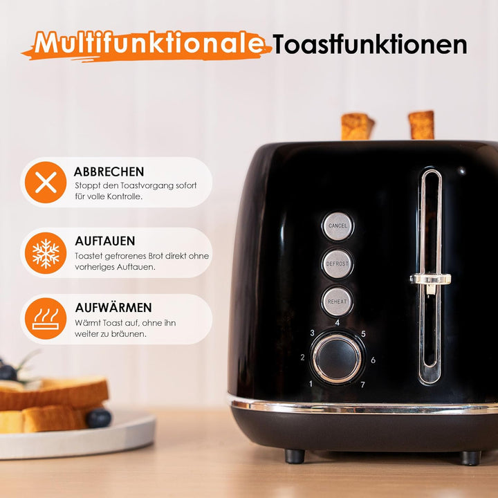 Fab by Kitchen in the box Toaster 2 Scheiben, Retro Toaster aus Edelstahl mit breiten Schlitzen und