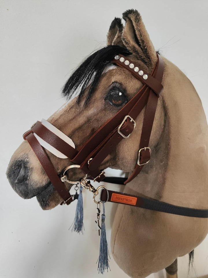 Generisch Hobby Horse Zubehör, ohne Pferd, nur Trense Schwarz, Weiss Unterlegt mit Sperriemen inkl.
