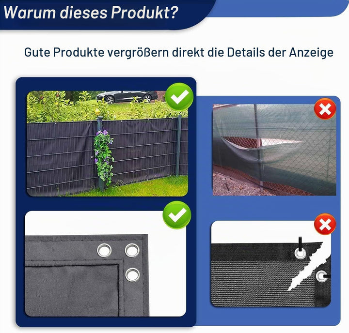 MENGH Terrassen Sichtschutz 90x800cm, Sichtschutz Balkonbespannung, 160 g/m², mit Ösen und Kordel fü