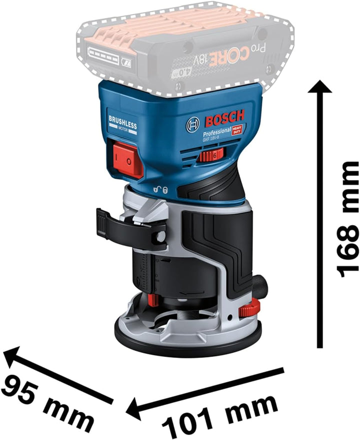 Bosch Professional 18V System Akku-Kantenfräse GKF 18V-8 (inkl. Parallelanschlag, 2x Saugadapter zum