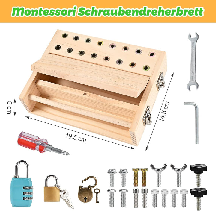 Wooderma Montessori Spielzeug für 3 4 5 Jahre, Montessori Schraubendreher Brett, Holzspielzeug Monte