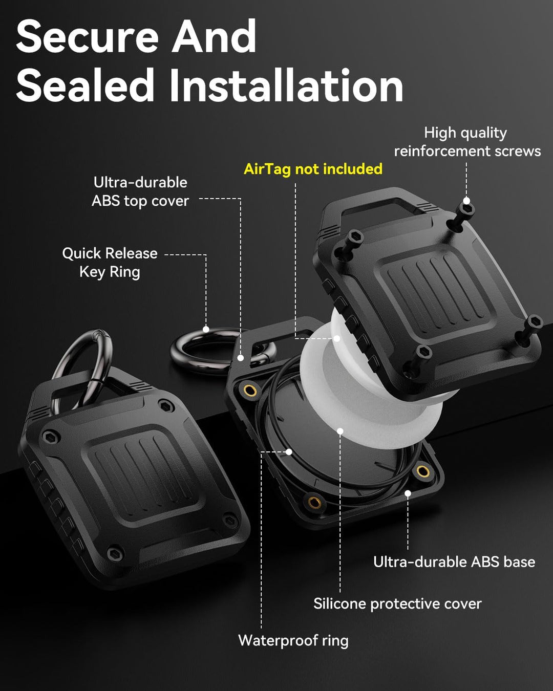 DDJ 4 Pack Air Tracker Tags Halter für Apple Airtag, IPX8 wasserdichte Schutzhülle mit Metall Schlüs