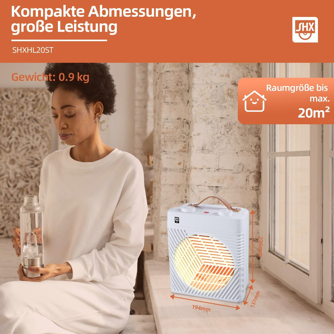 Heizlüfter mit Thermostat 2000W SHXHL20ST | klein und handlich | tragbar | Kipp- und Überhitzungschu