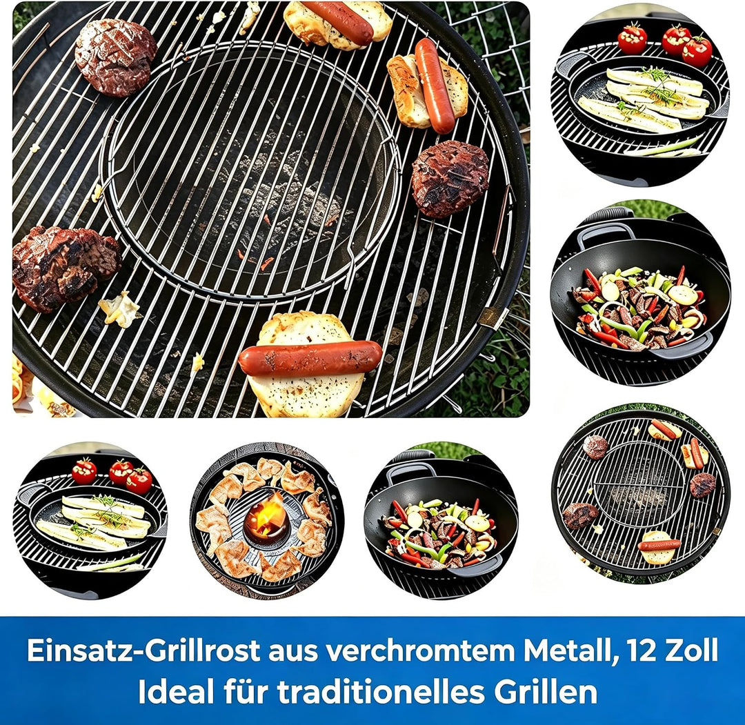 Grillrost Edelstahl, 54.5cm, Grillrost Rund mit Griff, Rund Grillrost für Weber 57CM Holzkohlegrills
