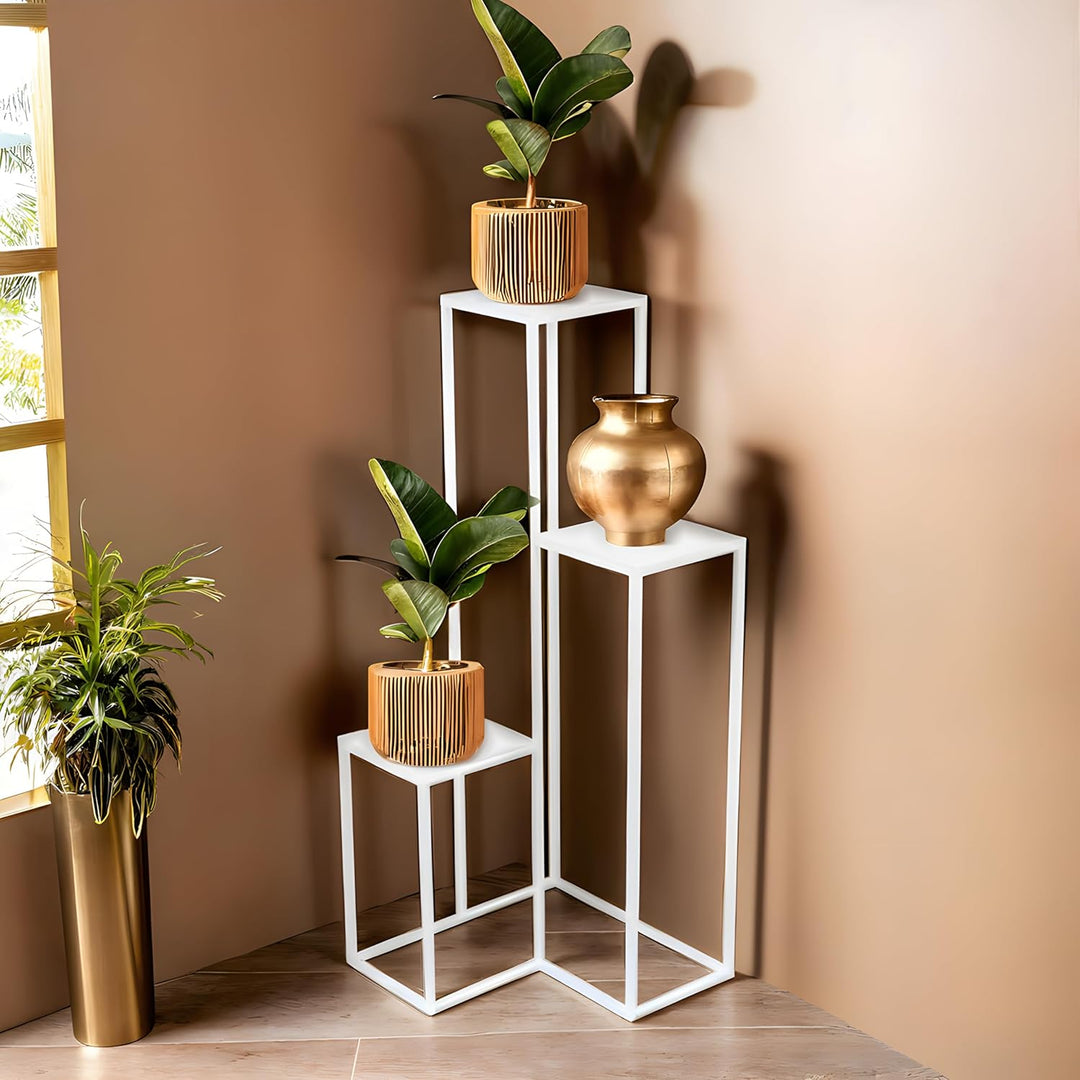 Pflanzenständer Elle Metall - 3 Etagen - 40x40x95cm - Farbe Weiss - für Zimmerblumen - Metallregal -