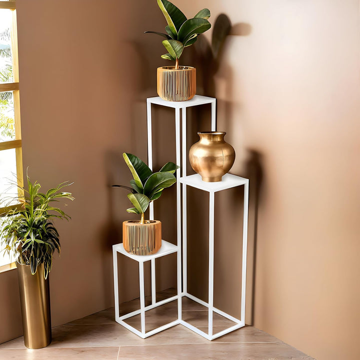 Pflanzenständer Elle Metall - 3 Etagen - 40x40x95cm - Farbe Weiss - für Zimmerblumen - Metallregal -
