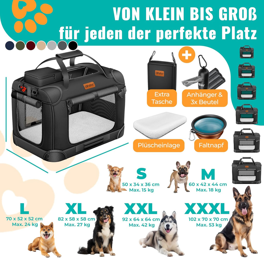 LOVPET® Transportbox Hund Katze Transporttasche XXL 92x64x64cm | Hunde-Tragetasche Faltbare Katzenta