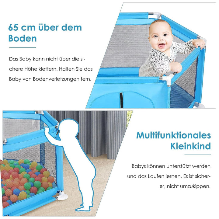 Laufstall faltbar Playpen 128×110×65 cm Sechseckiger Laufgitter Playpen Baby mit Netz-Seitenfenster