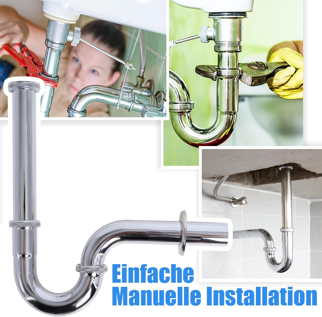 Universal Siphon Waschbecken 200mm Extra Lang G1-1/4" Edelstahl Abflussrohr, Ablaugarnitur Waschbeck