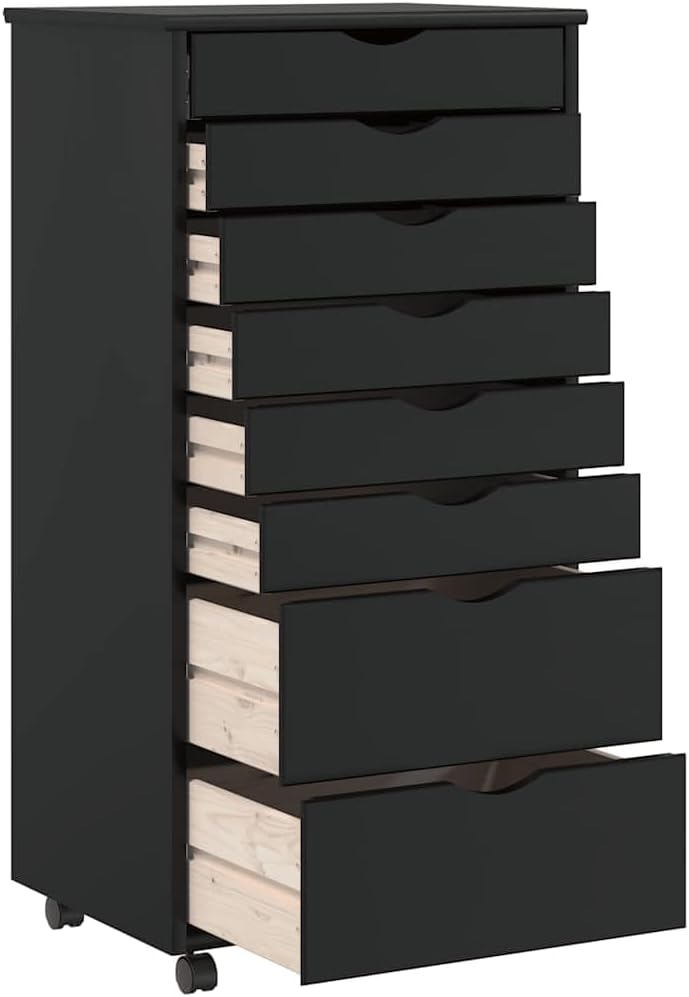 vidaXL Rollschrank mit Schubladen Moss Schwarz Massivholz Kiefer, Kommode, Schubladenschrank, Schrei