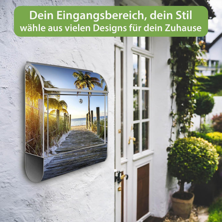 banjado Design Briefkasten 38,5x46,5x13cm & 2 Schlüssel - Briefkasten Stahl Silber mit Zeitungsfach