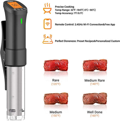 Inkbird Sous Vide Stick 1000 Watt,ISV-200W Sous Vide Garer App-Steuerung,360° Zirkulation,0℃-90℃ Tem