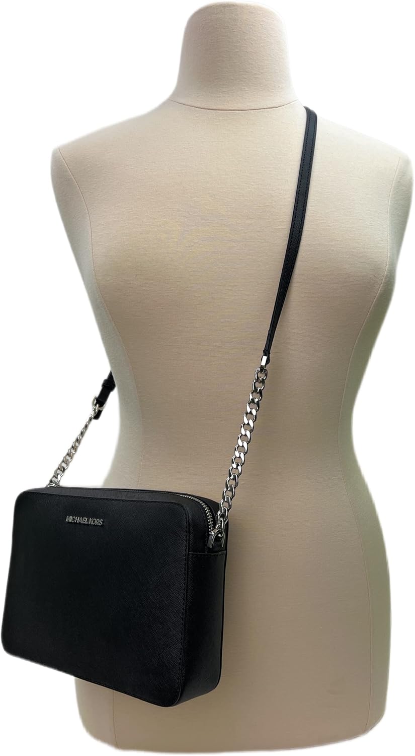 Michael Kors Damen Jet Set East West Crossbody Umhängetasche Schwarz/Silber, Schwarz/Silber