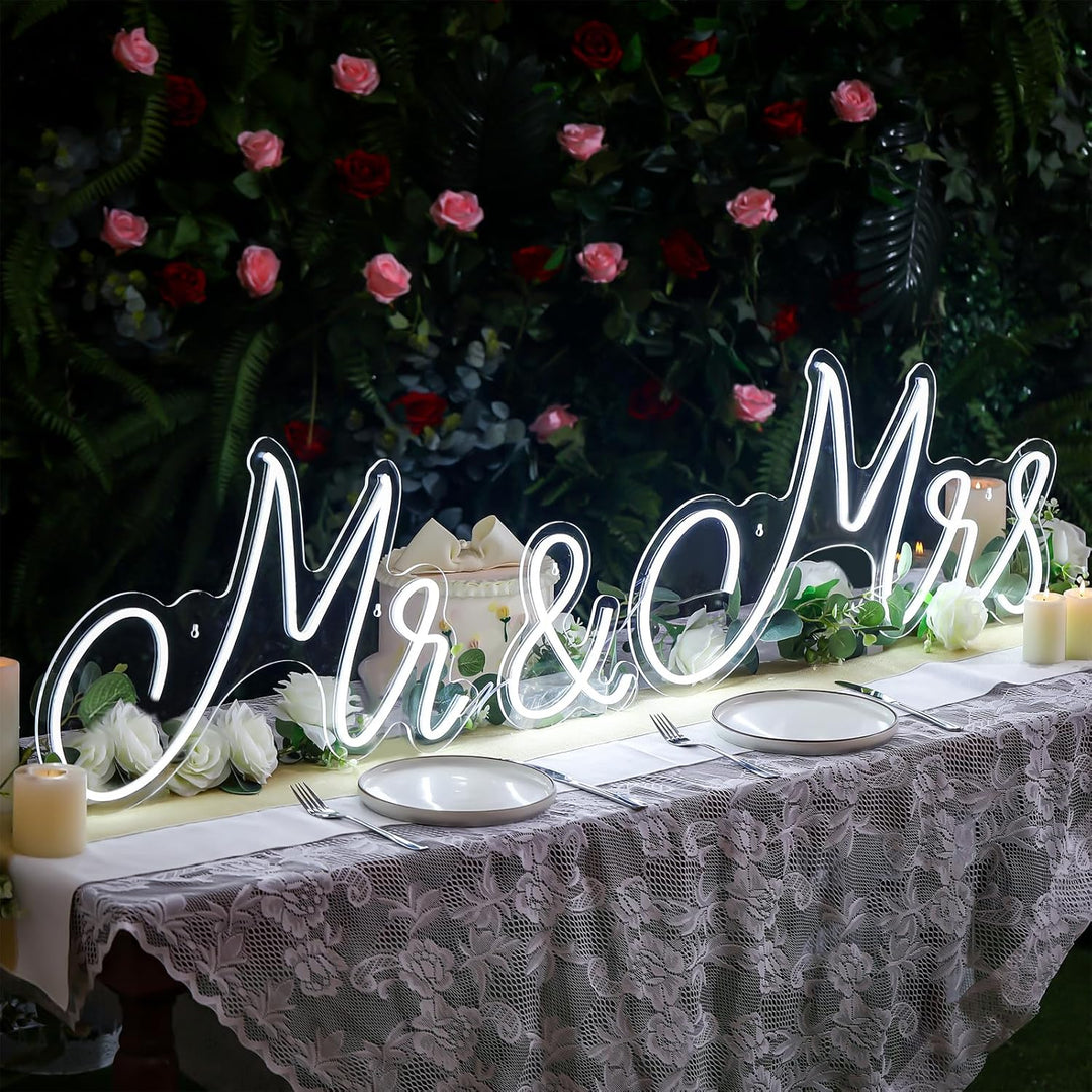 Kittmip Mr. and Mrs Neonschild für Hochzeit, Neonlicht, LED-Hintergrund, Wanddekoration, USB-Schild,