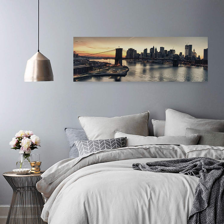 Feeby Frames, Leinwandbild, Bilder, Wand Bild, Wandbilder, Kunstdruck 30x90cm, BROOKLYN BRIDGE, NEW