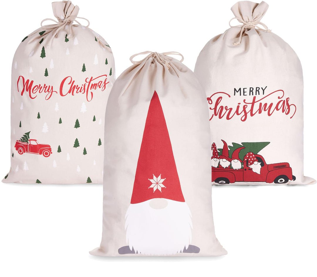 BRUBAKER 3er Set Weihnachtssack - 80 cm Geschenksack mit weihnachtlichen Motiven - Nikolausbeutel zu