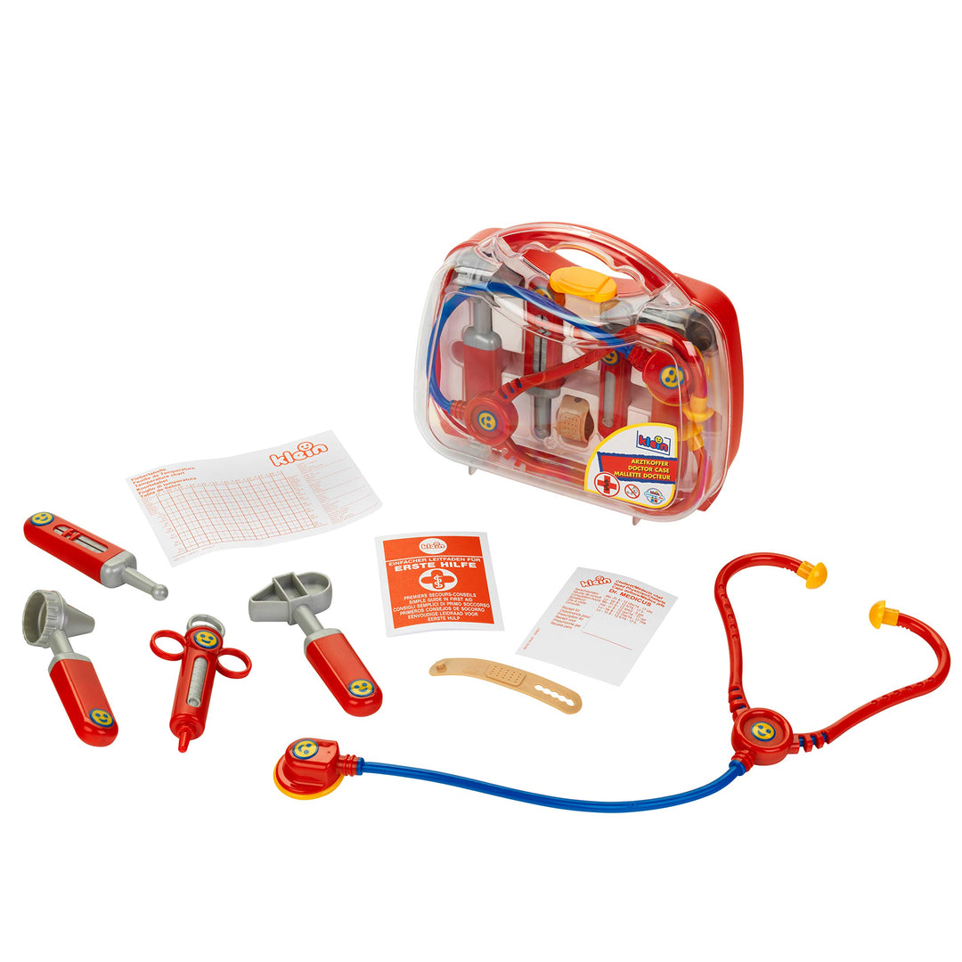 Theo Klein 4266 Arztköfferchen mit Zubehör I Stethoskop, Spritze u.v.m. I Koffer mit transparentem D