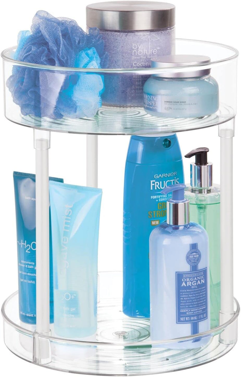 mDesign Kosmetik Organizer – zweistöckige Make-up Ablage mit Drehtellern – Baderegal stehend aus Kun