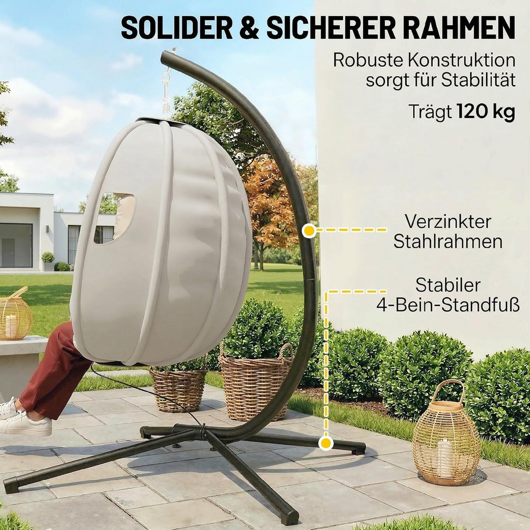 Outsunny Hängesessel mit Gestell, faltbar Hängekorb mit dick Sitzpolstern Verstellbarer Höhe Sicherh
