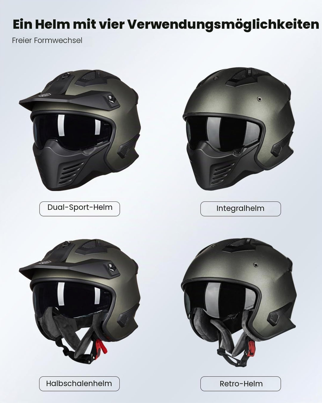 ILM Helm Motorrad Integralhelm Motocross Herren Damen Vintage Retro mit Visier ECE Model 726X L Grün