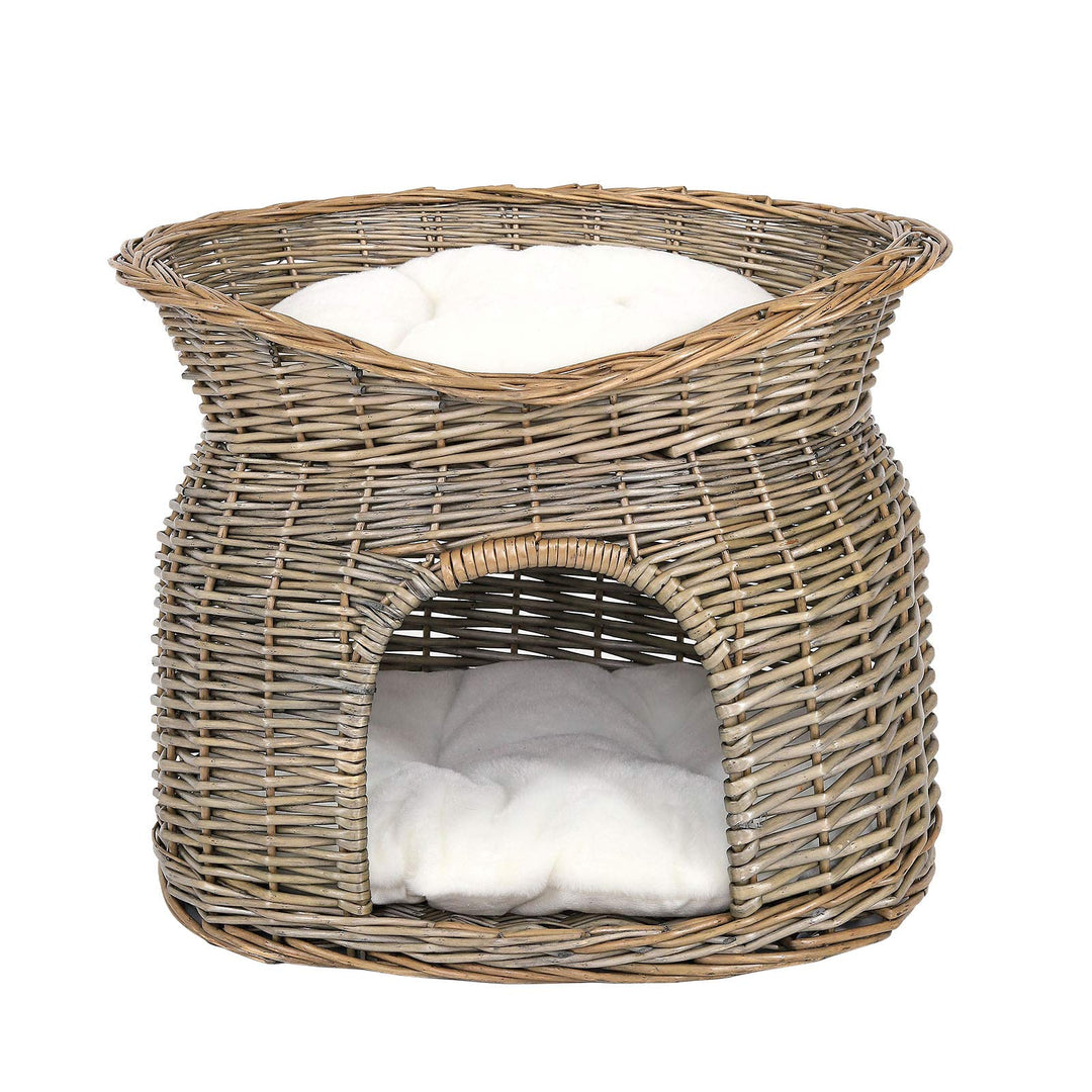 lionto Weidenkorb für Katzen und kleine Hunde mit 2 weichen Liegekissen, 55x39x43 cm, gemütlicher Ka
