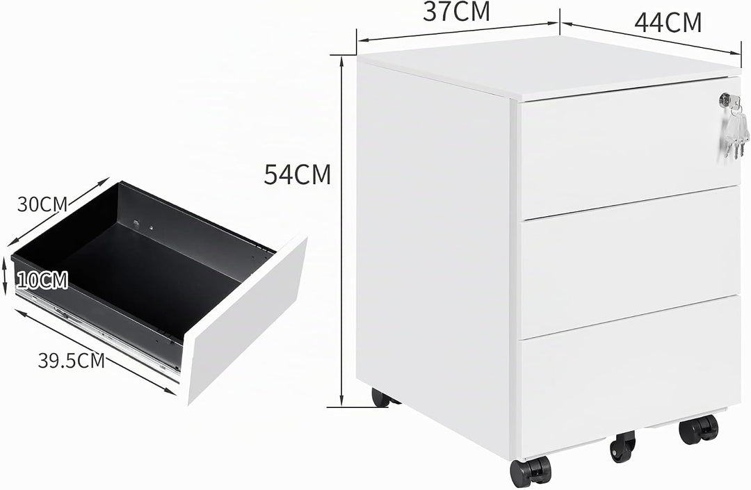 LVSTEEL Rollcontainer mit Schubladen, Mobiler Aktenschrank unter Schreibtisch, Abschliessbarer Büros