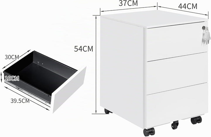 LVSTEEL Rollcontainer mit Schubladen, Mobiler Aktenschrank unter Schreibtisch, Abschliessbarer Büros