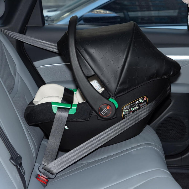 Gcarebb PU Leder 3 in 1 Kinderwagen, Buggy Mit Auto Babyschale, Mit Einem Klick Zusammenklappbarer T