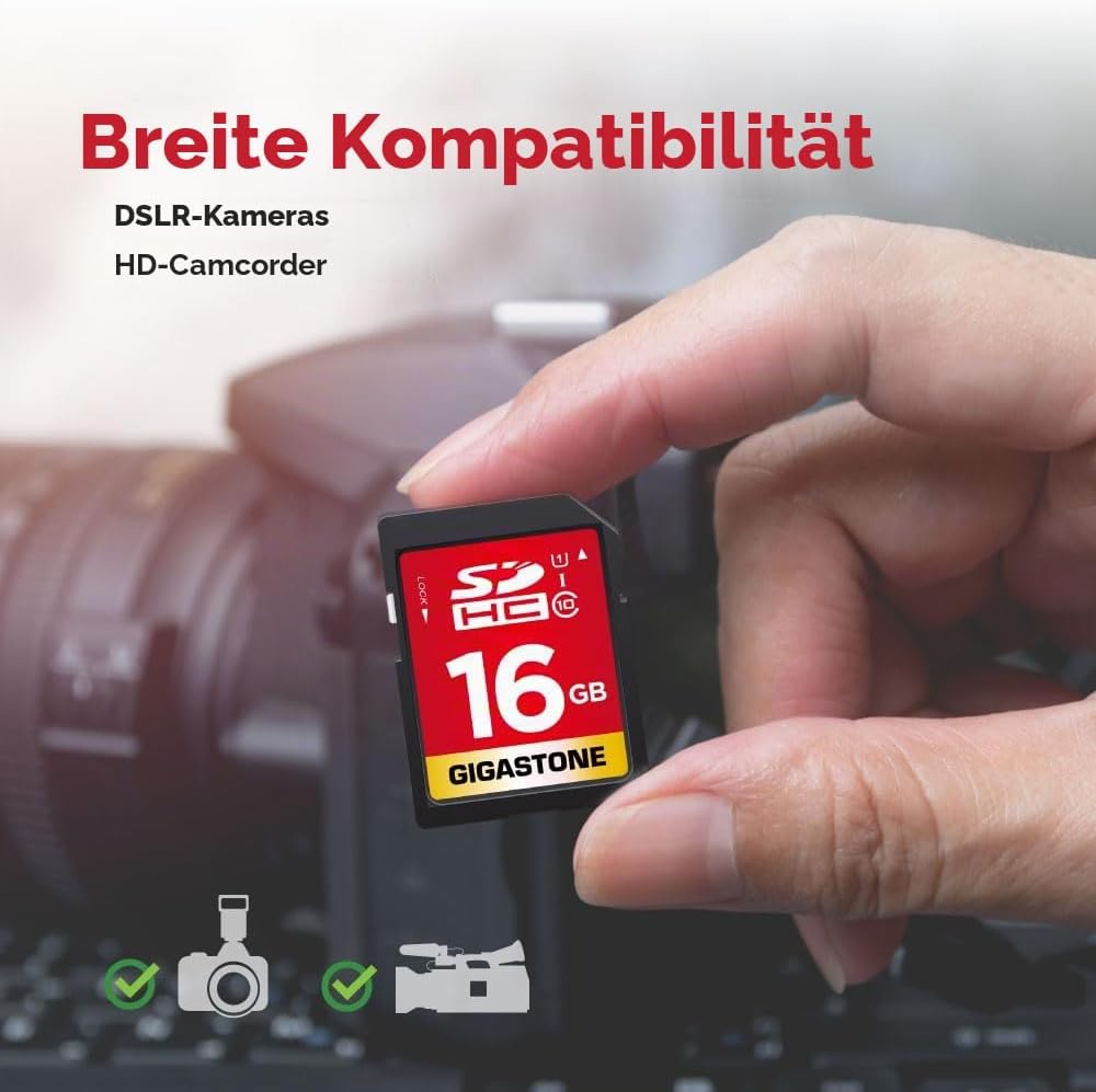 Gigastone 16GB SDHC Speicherkarte 10er-Pack, UHS-I U1 Klasse 10, bis zu 80 MB/Sek. für Digitalkamera