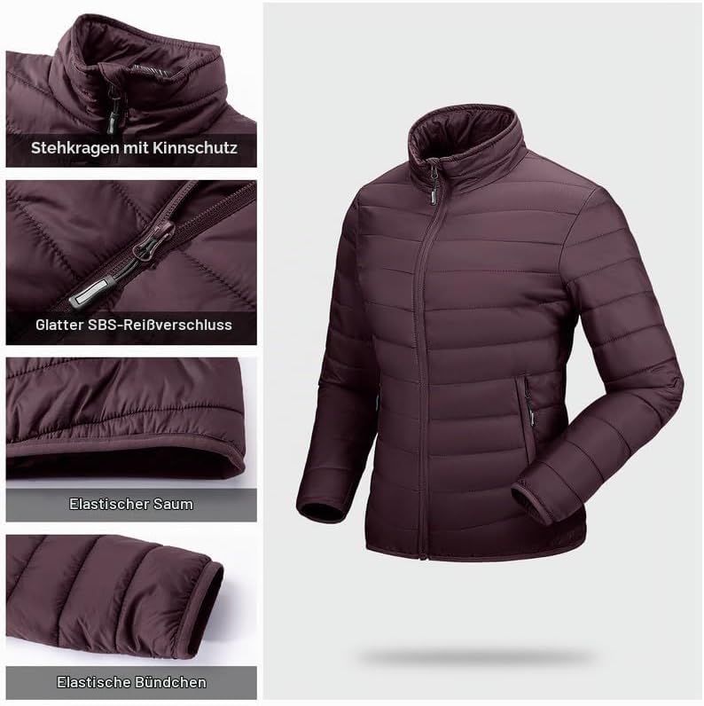 Outdoor Ventures Damen Steppjacke Leichte Warme Packbare Übergangsjacke Puffer Jacke für Frauen Gefü