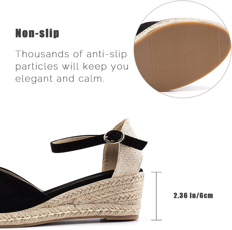 Hitmars Espadrilles Keilsandalen Damen Elegant 6 CM Grösse EU 36-43 Sandalen 01 Schwarz 39 EU, Sanda