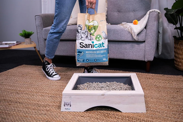 Sanicat – Absorbierende Multipet-Streu aus recycelter Zellulose | Ausgezeichnete Absorption und Geru