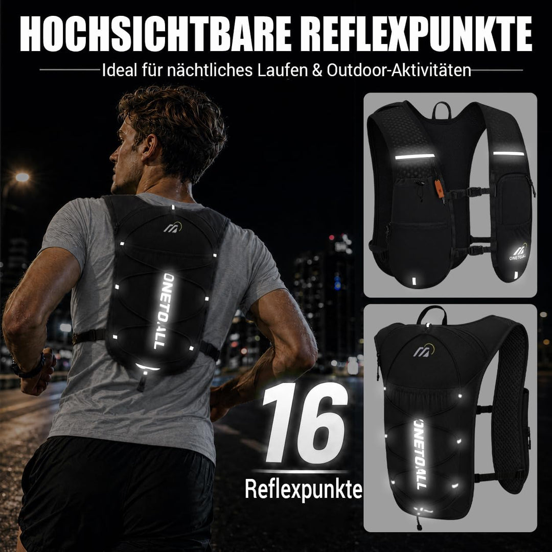 Laufweste Damen mit 500ml Trinkflasche/2L Trinkblase, Leichter Trinkrucksack Laufen Herren 6L, Runin