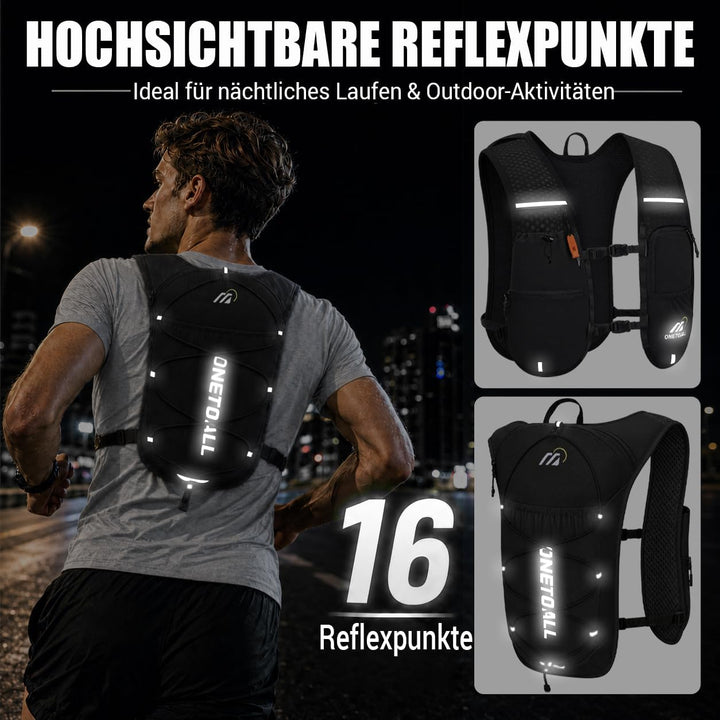 Laufweste Damen mit 500ml Trinkflasche/2L Trinkblase, Leichter Trinkrucksack Laufen Herren 6L, Runin
