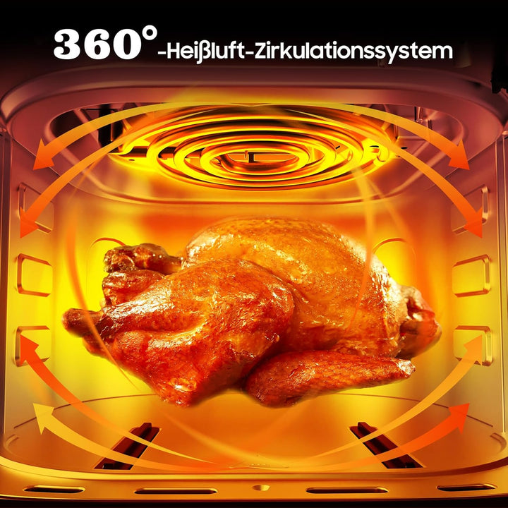 Dewelling Heissluftfritteuse 6,5L XL Airfryer, Leise Friteuse ohne Öl mit 8 Programmen, Touchscreen,