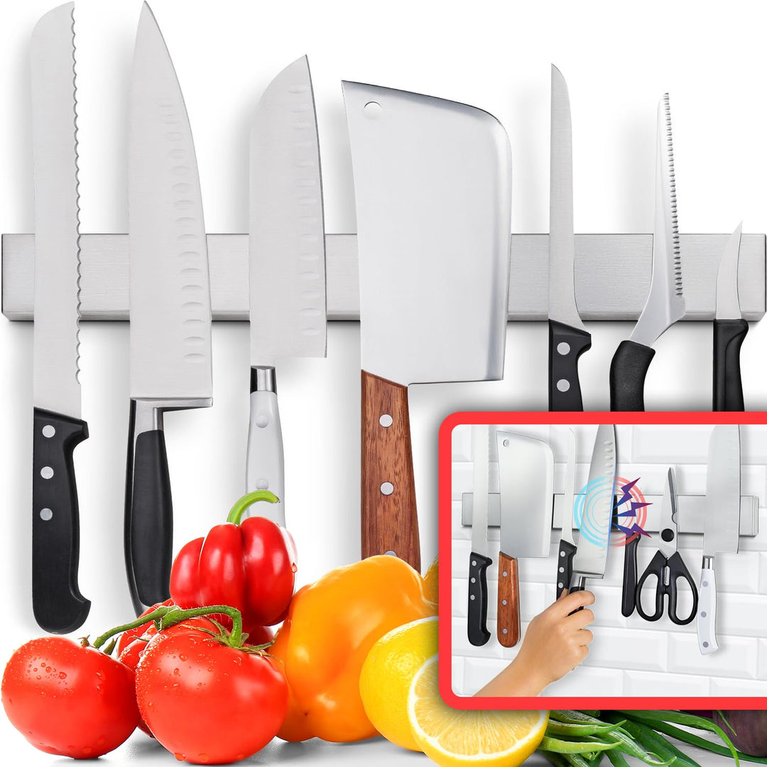 Premium 43cm Magnetleiste Messer für Wand - Extra Starker Messerhalter Magnetisch - Platzsparende Me