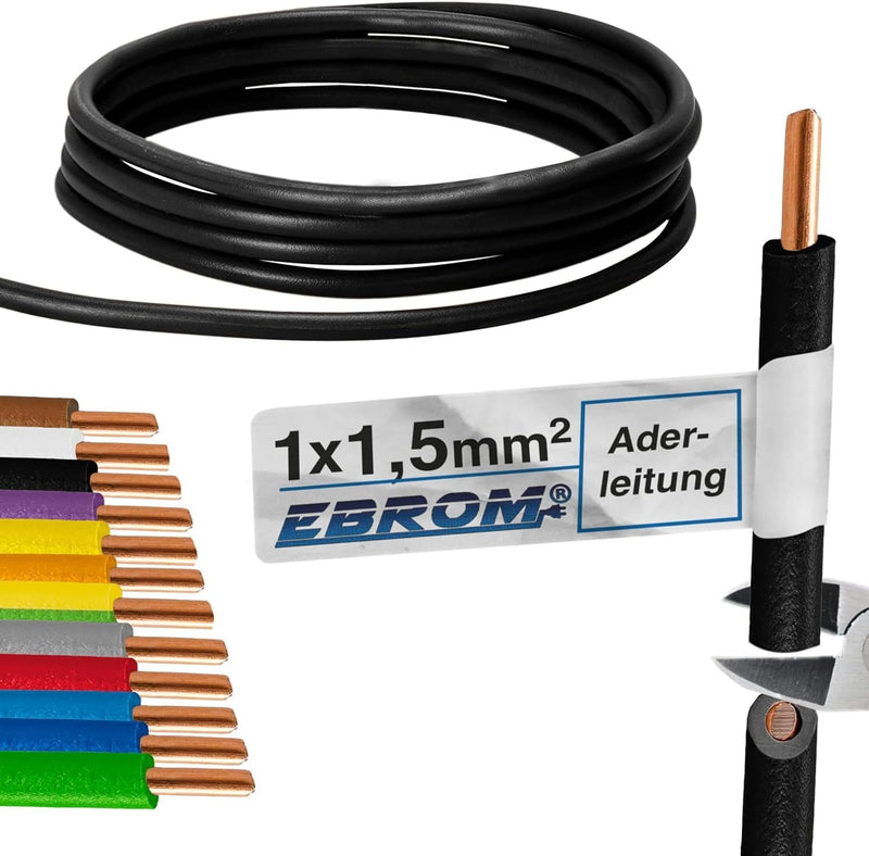 EBROM 100 Meter Aderleitung Litze Draht starre Leitung H07V-U 1,5 mm² 1x1,5 mm2 – starr – viele Farb