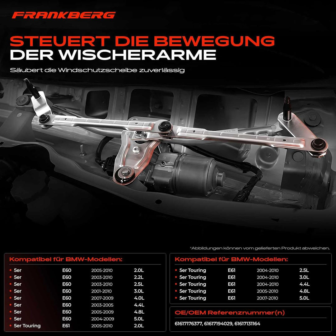 Frankberg 1x Scheibenwischer Wischergestänge ohne Motor Vorne Links oder Rechts Kompatibel mit 5er E