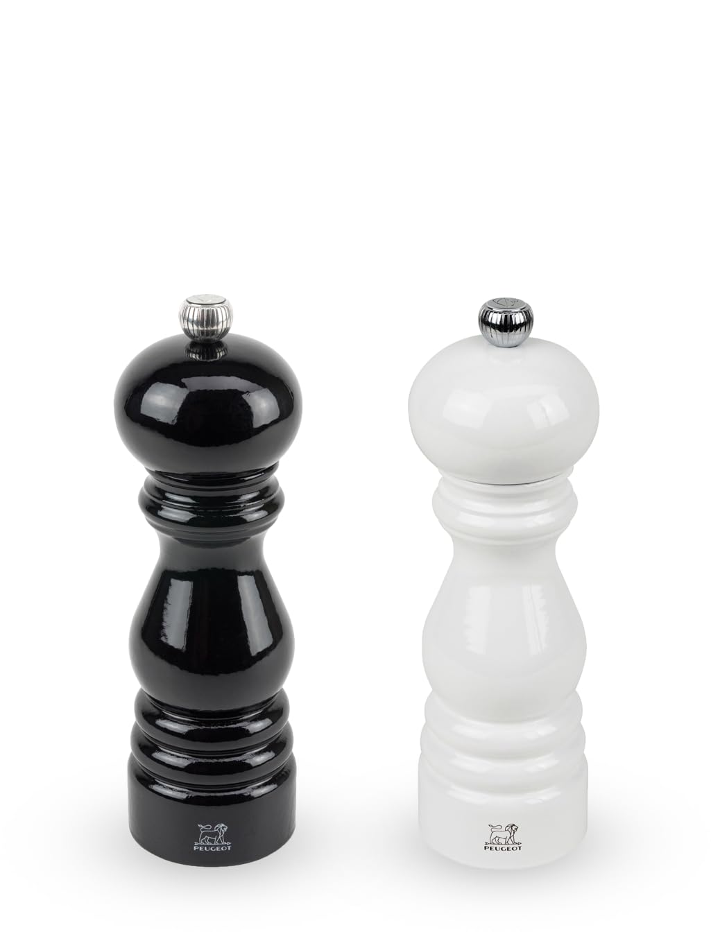 Salz- und Pfeffermühlen-Set, schwarz und weiss lackiert, 18cm
