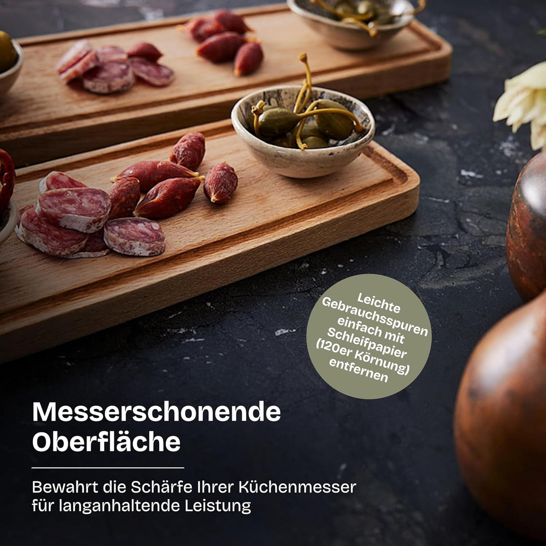Quaarc Tapas Servierbrett (54x18 cm) – Premium Eiche Servierplatte für Antipasti, Käse & Snacks – Er