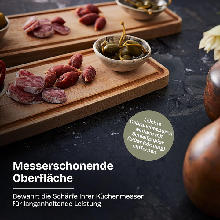 Quaarc Tapas Servierbrett (54x18 cm) – Premium Eiche Servierplatte für Antipasti, Käse & Snacks – Er