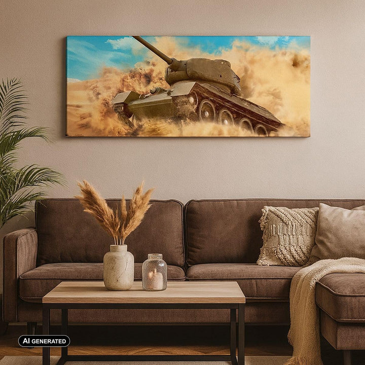Panorama Bilder auf Leinwand 100x40cm Leinwandbild Panzer Poligon Feld Gross Wanddeko Bild Schlafzim